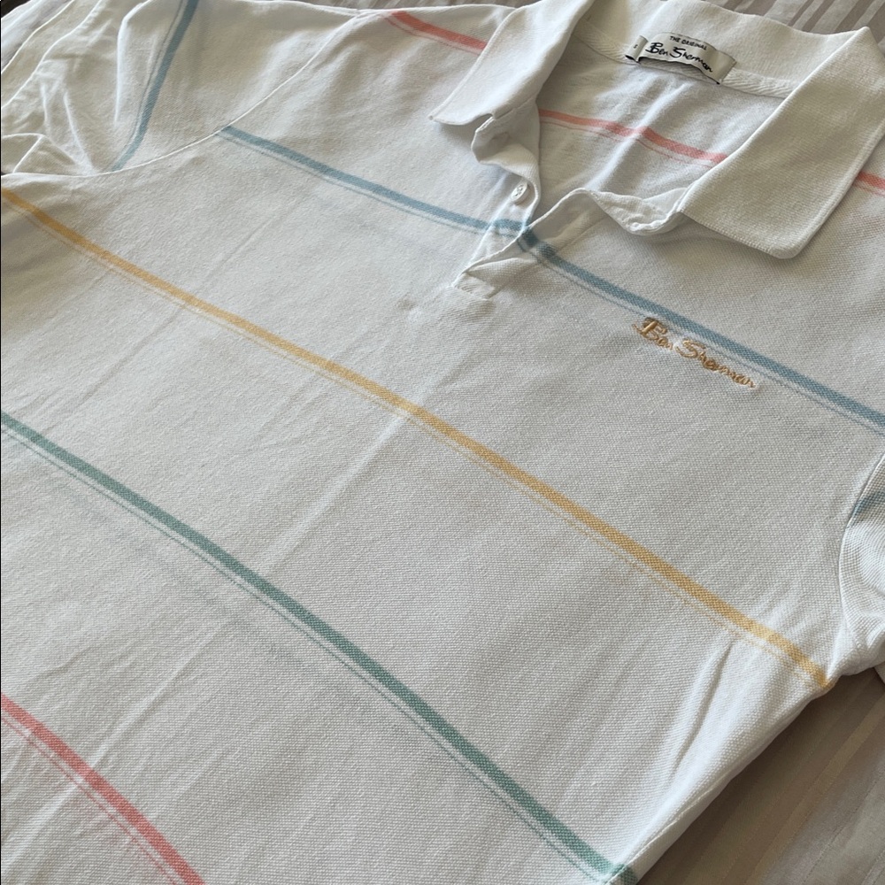 Ben Sherman White Polo with Blue and Red Stripes